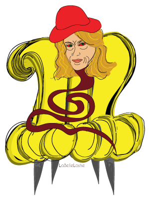 a snale sitting of a chair cartoon