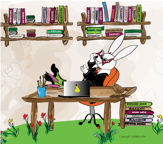 rabbit illustration at ther office talking on the phone