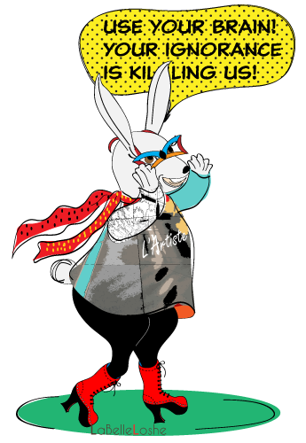 illustration of rabbit up in arms