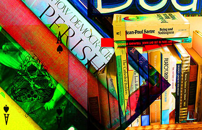 photo montage with books