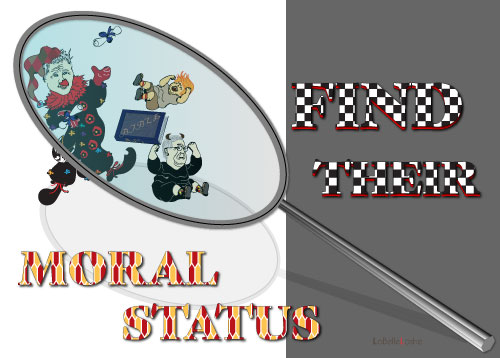 drawing of magnifier glass with people under it