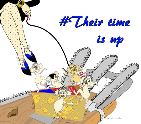 cartoon of a woman pulling the rat trap cord on mice