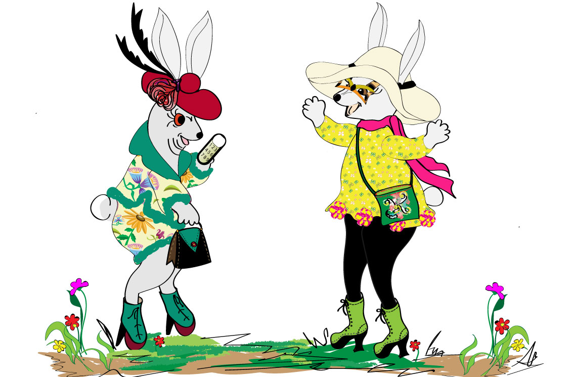 two lady rabbits saying hello to each other